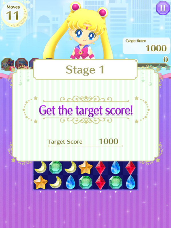 Sailor Moon Drops (iPad) screenshot: Level 1's goal