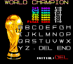 Tehkan World Cup (Arcade) screenshot: Enter your initials