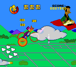 The Simpsons: Bart's Nightmare (SNES) screenshot: Apu antagonizes Bart from his flying carpet