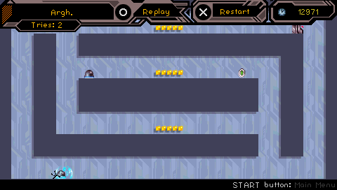 N+ (PSP) screenshot: Death by ridiculous robot (bottom left)