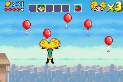 Hey Arnold! The Movie (Game Boy Advance) screenshot: Arnold should lose some weight, the balloons sink when he holds on to them.