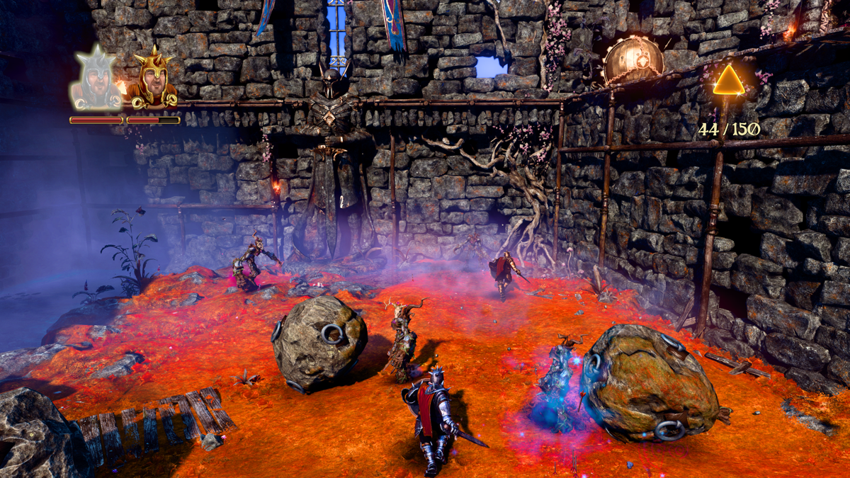 Trine 3: The Artifacts of Power (Windows) screenshot: Fighting in the fortress yard
