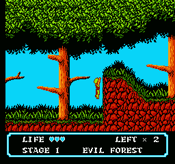 Moon Crystal (NES) screenshot: Climbing up a cliff's edge