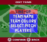 Pocket Soccer (Game Boy Color) screenshot: League mode: customization menu