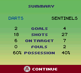 Pocket Soccer (Game Boy Color) screenshot: Match statistics