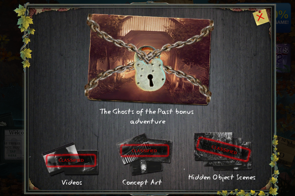 Enigmatis: The Ghosts of Maple Creek (Collector's Edition) (iPhone) screenshot: The extras menu