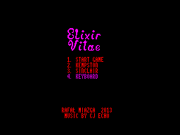 Elixir Vitae (ZX Spectrum) screenshot: Main menu