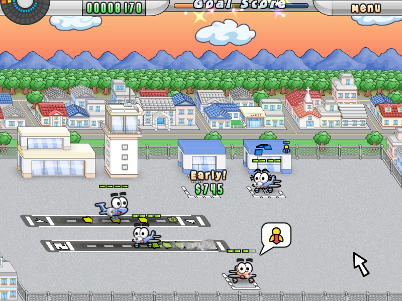 Airport Mania: First Flight (Windows) screenshot: Plane is waiting on a gate to be ready.