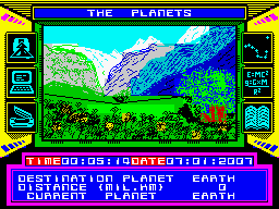 The Planets (ZX Spectrum) screenshot: We're in Switzerland near the capsule.