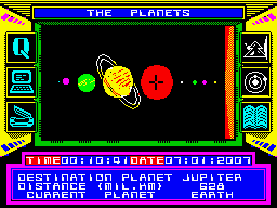 The Planets (ZX Spectrum) screenshot: Fundamental information for the development of the game was retrieved from the Earth's capsule. The coordinates of all planets in the Solar System.