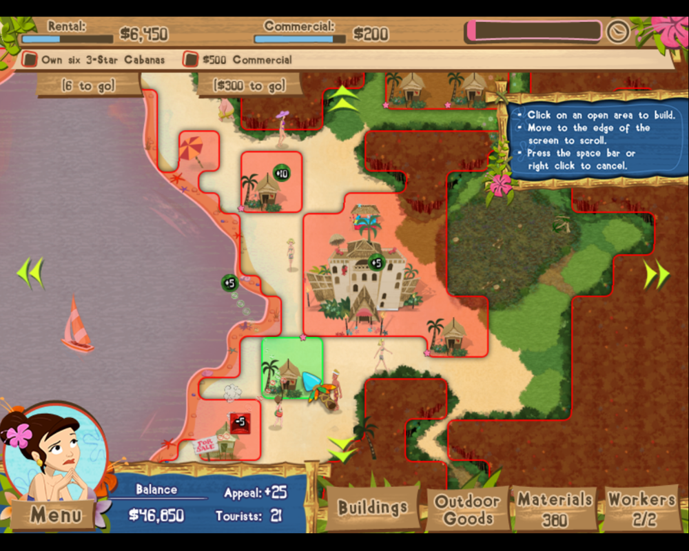 Coconut Queen (Windows) screenshot: Building more cabanas