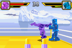 Rock 'Em Sock 'Em Robots (Game Boy Advance) screenshot: Purple make his special attack.