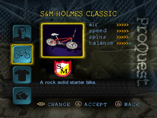 Dave Mirra Freestyle BMX: Maximum Remix (PlayStation) screenshot: Bike selection