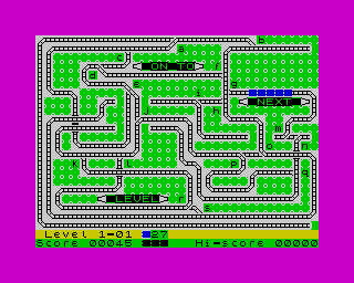 The Train Game (ZX Spectrum) screenshot: Track B: Level 1, sub-level 1<br> Concluding this sub-level.