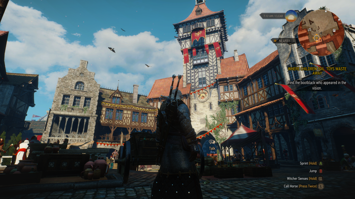 The Witcher 3: Wild Hunt (Xbox One) screenshot: Hierarch Square, central square in the Free City of Novigrad