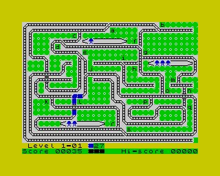 The Train Game (ZX Spectrum) screenshot: Track B: Level 1, sub-level 1<br> Under the bridge.