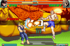 Super Street Fighter II: Turbo Revival (Game Boy Advance) screenshot: Sagat attacks Ryu at the same time with him, causing a double damage... Ryu won!
