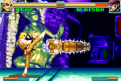 Super Street Fighter II: Turbo Revival (Game Boy Advance) screenshot: Can be possible Ken's Osoto Mawashi Geri strike back M. Bison's Psycho Crusher?