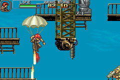 Metal Slug Advance (Game Boy Advance) screenshot: It's shooting time... by parachute!