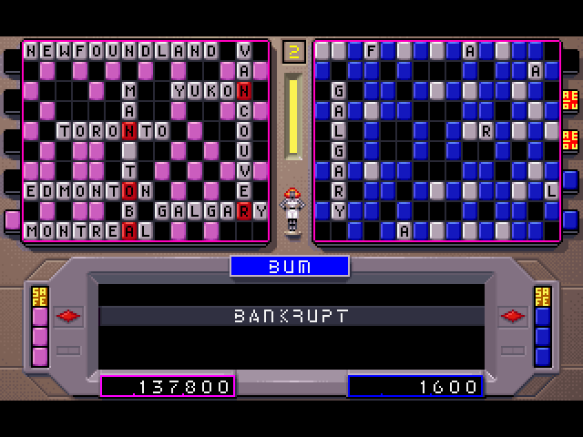 Lexi-Cross (DOS) screenshot: Apparently, they don't know how to spell one of the major cities in Alberta...