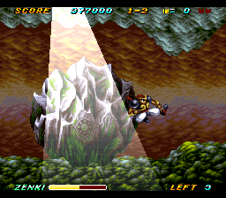 Kishin Dōji ZENKI: Battle Raiden (SNES) screenshot: Giant boulder in a cave? Nothing strange about that.