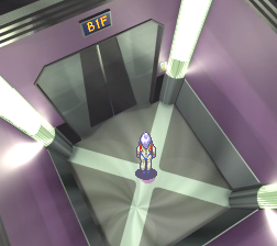 Team Innocent: The Point of No Return (PC-FX) screenshot: Riding an elevator. Nice view!