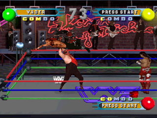 WWF in Your House (PlayStation) screenshot: Vader vs. Hunter and Shawn Michaels