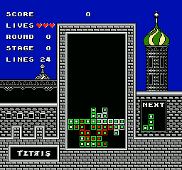 Tetris (NES) screenshot: Creating a complete row makes it disappear