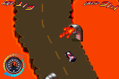 Hot Wheels: All Out (Game Boy Advance) screenshot: The lava track - another kind of burnout.