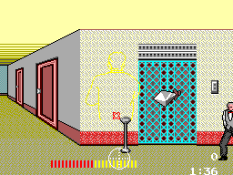 Dead Angle (SEGA Master System) screenshot: Dodge his knifes