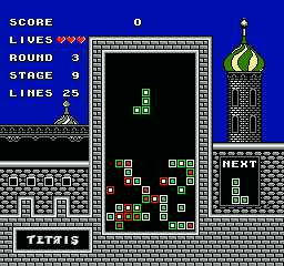 Tetris (NES) screenshot: Later stages start with blocks already there