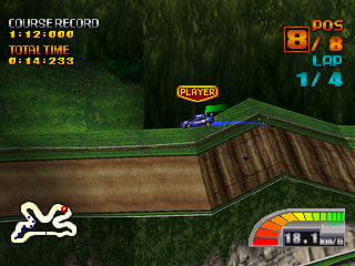 RC de GO! (PlayStation) screenshot: Jumping from a ramp.
