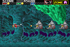 Darius R (Game Boy Advance) screenshot: These head-shaped enemies take a lot of damage.