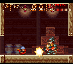 Disney's Magical Quest 3 starring Mickey & Donald (SNES) screenshot: Donald's barrel works well against this boss