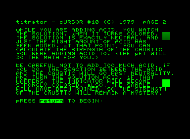 Titrator (Commodore PET/CBM) screenshot: Explanation page 2
