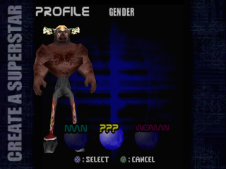 WWF Smackdown! 2: Know Your Role (PlayStation) screenshot: Choosing the gender for the custom character.