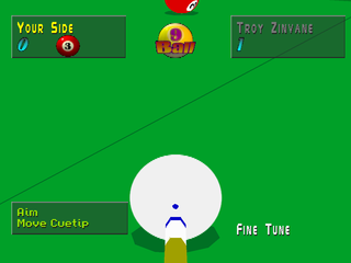 Virtual Pool (PlayStation) screenshot: Moving the cuetip.