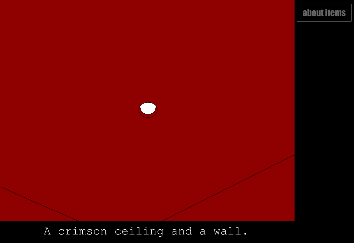 Crimson Room (Browser) screenshot: Starting the game, staring at a crimson ceiling and a wall.