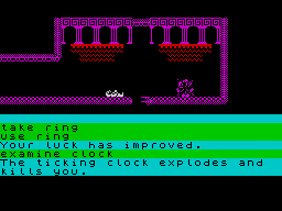 The Runes of Zendos (ZX Spectrum) screenshot: Curiosity killed the cat.