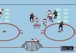 NHL All-Star Hockey '95 (Genesis) screenshot: Goalie Stops the Puck