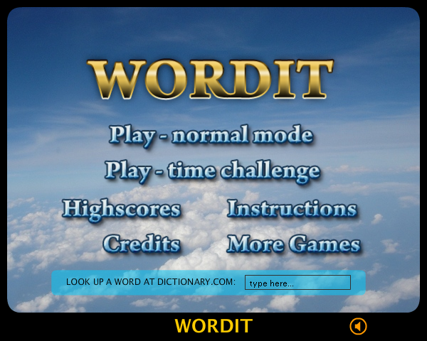 WordIt (Browser) screenshot: The start menu
