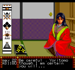 Lords of the Rising Sun (TurboGrafx CD) screenshot: Maybe I shouldn't do this stupid war after all?