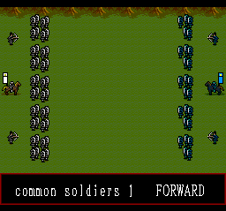Lords of the Rising Sun (TurboGrafx CD) screenshot: Battle begins! Assign actions to your soldiers and archers