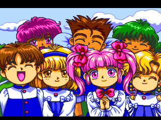 Madō Monogatari I (TurboGrafx CD) screenshot: "Good-bye, Arle!" - shout the schoolmates. - "You'll most probably be killed in this monster-infested tower, but don't worry! We'll give you a proper burial!"