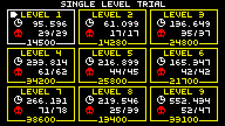 Star Guard (Windows) screenshot: The level select screen for the Trial mode