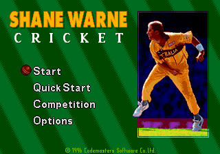 Shane Warne Cricket (Genesis) screenshot: Title screen.