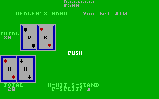 Casino Games (DOS) screenshot: The Blackjack screen (CGA with RGB)