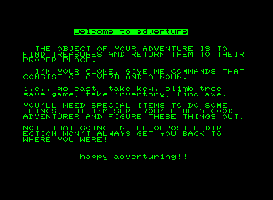 Adventureland (Commodore PET/CBM) screenshot: Introduction screen