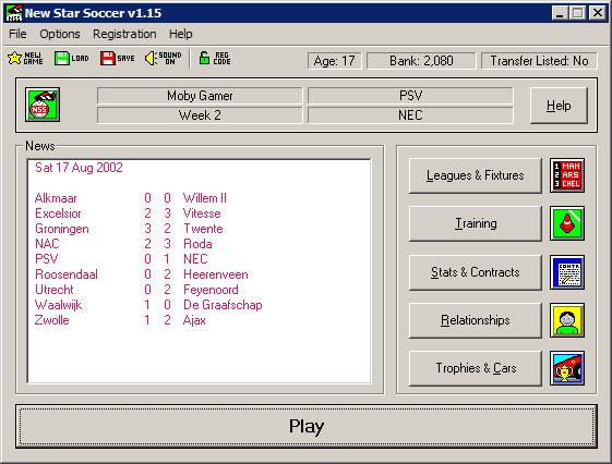 New Star Soccer (Windows) screenshot: Match results.