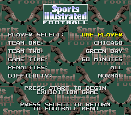 Sports Illustrated: Championship Football & Baseball (SNES) screenshot: Football options